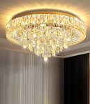 23.6'' Modern Crystal Chandeliers LED Dimmable Flush Mount Ceiling Chandeliers for Living Room Entrance Foyer Bedroom Gold by CozyNest Decor