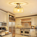 WUZUPS Chandelier Rustic Farmhouse Industrial Round Semi-flushmount Ceiling LED Light Fixture with Clear Glass Shades for Bathroom Kitchen Foyer Entryway, H 11.8" x W 13.4", E26 Base, Brushed Nickel by CozyNest Decor