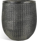 Worth Garden 12" Dia x 15" H Round Planter – Lightweight Magnesium Oxide Cement Plant Pot with Texture – Raised Pattern Concrete Look – Drainage Hole – Indoor & Outdoor Use - Black Gold by CozyNest Decor