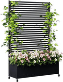 Metal Planter Box with Trellis Privacy Screen, Raised Garden Bed with Trellis & Wheels, Privacy Planters for Patio, Planter Box with Drainage Holes for Climbing Plants, Flower, 73"x 47"x 16", Black by GreenHaven Gardens