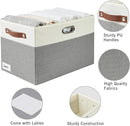Large Collapsible Fabric Storage Bins with 3 Handles, Foldable Organizer Baskets for Closet, Shelves, Living Room | 3 Pack, Durable PU & Metal Handles (17"x11.8"x11.8", Gray & White) by TinyTreasures Baby Boutique