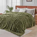 Lotus Karen Faux Fur Throw Blanket Dark Green - 800 GSM Bubble Rabbit Fluff Blanket for Couch Bed Sofa,Softest Fluffy Fuzzy Cozy Blanket,Thick Furry Plush Shaggy Warm Blankets for Women,90x90 Inches by CozyNest Decor