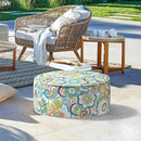 LVTXIII Outdoor/Indoor Inflatable Stool Ottoman, All Weather Patio Footrest Pouf, Portable Round Ottoman for Patio Garden, Camping or Home, D21xH9 Inches, Flower Blue by CozyNest Decor
