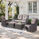 Outdoor Wicker Patio Furniture Set - 6 Piece Rattan Patio Conversation Set with 2 Rocking Swivel Chairs,2 Ottomans,1 Loveseat and 1 Side Table for Porch Deck Backyard Garden(Brown/Grey) by GreenHaven Gardens