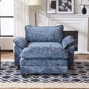 Karl home Oversized Accent Chair Chenille Sofa with Chaise, Modern Sofa Chair with Removable Ottoman Modular 1-Seater Couch and 2-Layer Ottoman for Living Room, Apartment, Studio, Dusty-Blue by CozyNest Decor