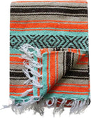 Del Mex Classic Mexican Blanket, Large Authentic Woven Falsa Throw (70"x50"), Artisan Southwest Décor for Beach, Yoga, Outdoors (Mint/Tan/Orange) by CozyNest Decor