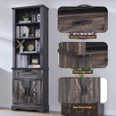 OKD 72'' Tall Bookshelf with Storage, Farmhouse 4 Tier Bookcase w/Barn Door, Adjustable Shelves and Drawers, Rustic Wooden Office Bookshelves for Home Bedroom, Living Room, Library (Dark Rustic Oak) by CozyNest Decor