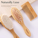 Bamboo Baby Brush and Comb Set (3-Piece) | Ultra-Soft Goat Bristle Newborn Hair Brush for Gently Soothing Cradle Cap | Natural Massage Brush & Toddler Comb | Perfect Baby Registry & Shower Gift by TinyTreasures Baby Boutique