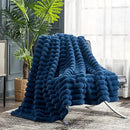 Cozy Bliss Faux Fur Throw Blanket for Couch, Cozy Warm Plush Striped Blanket for Sofa Bedroom Living Room,50 * 60 Inches Navy Blue by CozyNest Decor