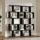 Black 5-Tier Geometric Bookcase, S-Shaped Modern Bookshelf Set of 2, 62.6" Tall Room Divider Book Shelf, Decorative Display Shelf by CozyNest Decor