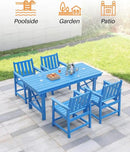 HDPE Outdoor Dining Set of 6, Patio Dining Table Set with 4 Chairs and 1 Bench, 6 Pieces HDPE Dining Set with Umbrella Hole, Outdoor Furniture Sets for Deck, Poolside, Garden, Sky Blue by CozyNest Decor