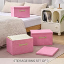 Enzk&Unity Decorative Storage Bins with Lids, Fabric Linen Foldable Storage Box with Handle Home Organizer for Shelf, Closet, Bedroom, Living Room, Office, 3 Packs, Pink by CozyNest Decor
