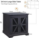JXQTLINGMU Farmhouse End Table, 24" Large Sofa Side Table with Charging Station, Mesh Barn Door, and Adjustable Storage Shelf, Rustic Wood Square Nightstand for Living Room, Bedroom, Office, Black by CozyNest Decor