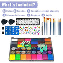 Face Painting Kit, Water Activated Face Paint Palette with Stencils, Brushes, Gems for Halloween Makeup, Parties, Carnival, School Event & Festivals (42 Colors) by TinyTreasures Baby Boutique
