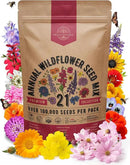 Organo Republic 21 Annual Wildflower Seeds Mix for Indoor & Outdoors. 100,000+ Non-GMO, Heirloom Wildflower Garden Seeds, 4oz Packet for Growing Wild Flowers to Attract Bees, Butterflies & Birds by GreenHaven Gardens