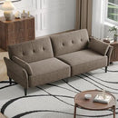 89” Futon Sofa Bed, Comfy Futon Couch Bed with 2 Square Pillows, Convertible Sleeper Sofa with Adjustable Backrest& Armrests, Modern Loveseat Sleeper for Living Room, Bedroom, Light Brown by CozyNest Decor