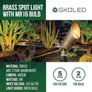 GKOLED Solid Brass Spotlight Low Voltage Landscape Lighting, LED Outdoor Lights for Garden Patio Yard, Directional Up and Down Light with 5W MR16 Bulb, 12V 2700K Warm White, 2 Pack by GreenHaven Gardens