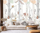 Watercolor Birch Tree Forest Wallpaper Woodland Animal Wall Mural for Kids Bedroom Nursery Room Living Room(Not Self-Adhesive) by TinyTreasures Baby Boutique