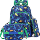 mygreen 3PCS Kids Backpack Set - Waterproof Bookbag with Lunch Box for Boys Ages 3-12, Adorable Cartoon Prints for School & Outdoor Use Blue Green Dinosaurs by TinyTreasures Baby Boutique