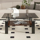 Glass Coffee Table Rectangle Living Room Center Table, with Gray Tempered Glass Tabletop and Brown MDF Layer,for Living Room and Office, Gray+Brown by CozyNest Decor
