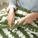 Amélie Home Chunky Knit Throw Blanket for Couch, Soft Chenille Crochet Blanket for Sofa, 50"x60", Sage Green & White Striped by CozyNest Decor