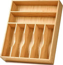 Umilife Bamboo Kitchen Drawer Organizer, 13 Inch Silverware Utensil Tray Holder, Extra Deep Grooved Drawer Divider, 7 Slots Total Bamboo Wood Caddy for Flatware Cutlery Knives, Forks, Spoons by CozyNest Decor