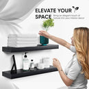 Homeforia Black Floating Shelves 24 inch, High End Solid Real Wood 24inch Bathroom Floating Shelf for Wall Mounted, Black Wooden 24in Floating Shelves, Heavy Duty Bracket, 24 X 6.5 X 1.75 in, Set of 3 by CozyNest Decor