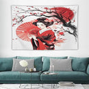 Japanese Red Geisha Tapestry Asian Cherry Blossom Traditional Kimono Folk Tapestries Home Decor for Living Room Bedroom Apartment Farmhouse Dorm 90"x60" by CozyNest Decor