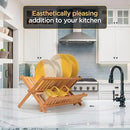 BAMBUSI Dish Drying Rack - Collapsible 2-Tier Bamboo Dish Rack for Kitchen Counter, Wooden Dish Drainer with Foldable Space-Saving Design - Drying Rack for Dishes, Plates, and Cups - Housewarming Gift by CozyNest Decor