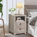 18" Farmhouse Night Stands Set of 2 with Charging Station, 2 Drawers End Table Dresser for Bedroom, Oak Wooden Nightstand, Bed Side Table with Open Shelf, Bedside Cabinet for Living Room by CozyNest Decor