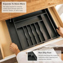 Premium Silverware, Flatware and Utensil Organizer for Kitchen Drawers, Food-Safe Contract Grade, Expandable from 18 to 33 In, Black Bamboo by CozyNest Decor