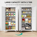SISESOL Metal Storage Cabinet with Doors and Shelves,White Storage Cabinet with Leg & Vent Hole,Food Pantry Cabinets,5 Tier Metal Pantry,Tall Large Cupboard for Home,Kitchen,Dining/Living/Laundry Room by CozyNest Decor