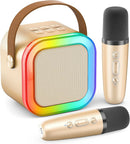 Mini Karaoke Machine for Kids Adults, Portable Karaoke Microphone Singing Speaker Bluetooth Karaoke Player with 2 Wireless Mic, Birthday Gifts for Girls Boys 4-12 Year Old, Family Home Party(Gold) by TinyTreasures Baby Boutique