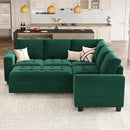 Belffin Modular Sectional Sleeper Sofa with Pull Out Couch Bed Velvet Convertible L Shaped Sectional Couch for Living Room Apartment Green by CozyNest Decor