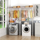 Over Washer and Dryer Shelves,2 Tier Adjustable Height Wire Shelving Laundry Room Storage Organization Clothes Drying Rack with Hanger Rod&Hooks,Space Saving Organizers Shelf,White by CozyNest Decor