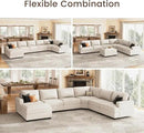 Nolany Modular U-Shape Oversized Corner Sectional Sofa with Storage Ottoman, Corduroy Fabric, Beige, 72.9"D x 128.5"W x 35"H by CozyNest Decor