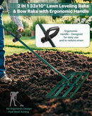 Lawn Leveling Rake 33x10'', Yard Leveling Rake with 78'' Back-Saving Adjustable Handle, Stainless Steel Lawn Leveler Tool with 17'' Tines Head for Garden, Backyard, Farm, Golf Course by GreenHaven Gardens