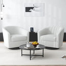 Swivel Barrel Accent Chair, Modern Round Chenille Fabric Arm Chair for Living Room, Bedroom, Comfy Club Reading Chairs for Adults（Chenille Fabric, Beige, Set of 2 by CozyNest Decor