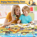 Floor Puzzles for Kids Ages 3 4 5 6 7 8, 70 Piece Construction Site Jigsaw Puzzle with Excavator Bulldozer Forklift Dumper Truck, Building Site Educational Toy Gift for Boys Birthday Christmas by TinyTreasures Baby Boutique
