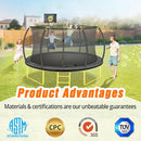 10FT 12FT 14FT 16FT Pumpkin Trampoline for Kids Adults, ASTM Approved Outdoor Recreational Trampoline with Basketball Hoop, Enclosure Net, Yellow by TinyTreasures Baby Boutique