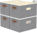 Yawinhe Fabric Storage Bins with Handles, Foldable Baskets for Shelves, Cubes with 3 Handles, Large Boxes for Clothes, Grey, 16.9''Lx11.8''Wx10.2''H, 4-Pack by TinyTreasures Baby Boutique