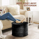 Round Leather Ottoman,Handmade Stuffed Ottoman,Genuine Leather Pouf, Foot Rest Pouf,Comfortable Soft Seating for Living Room & Bedroom (Black, Round) by CozyNest Decor