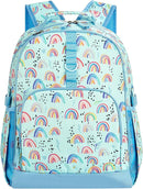Choco Mocha Rainbow Backpack for Girls, Elementary School Backpack for Girls Ages 6-8 Kids Kindergarten Backpack Bookbag 17 Inch with Chest Strap, Blue by TinyTreasures Baby Boutique