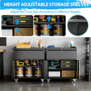 Metal Garage Storage Cabinet with Wheels and Pegboard, 35.4" H Lockable Tool Storage Cabinet with One Drawer, Adjustable Shelf and 4 Hooks for Garage, Warehouse, Black by GreenHaven Gardens