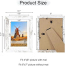 5x7 Picture Frame Set of 4, 5 x 7 Wood Photo Frames with Mat for 4x6, Rustic Natural Wooden Frame with Real Glass Cover for Wall and Tabletop Display,Distressed White by CozyNest Decor