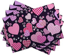 Pink Love Hearts Valentine's Day Placemats Set of 4 Seasonal Valentines Anniversary Wedding Linen Table Mats Pink Black Washable Place Mats for Party Kitchen Dining Outdoor Indoor Decor 12x18 Inch by CozyNest Decor
