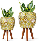 Harvest Land Plant Pots with Stand, Set of 2 Large Modern Planters Metal Tall Handmade Flower Pots with Drainage Holes Indoor Outdoor,Gold by CozyNest Decor