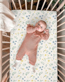 Bassinet Sheet for Baby Boy and Girl 2 Pack, Fitted Sheets for Rectangle, Oval, Hourglass Bassinet Mattress, Muslin Moses Basket Sheets with Neutral Style (Spring Garden & Sage) by TinyTreasures Baby Boutique
