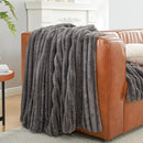 Amélie Home Faux Fur Throw Blanket for Couch, Cozy Fuzzy Fluffy Fur Luxurious Soft Striped Plush Gift Blankets for Family Sofa Chair Bed Living Room Bedroom, 55"x70", Charcoal Grey by CozyNest Decor