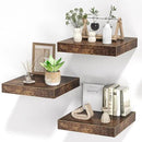Square Floating Shelves for Wall, 12"W x 12"D x 1.2"H, Small Wooden Wall Mounted Display Shelf with Invisible Brackets for Living Room, Bedroom, Bathroom, Kitchen Decor, Set of 3, Rustic Brown by CozyNest Decor
